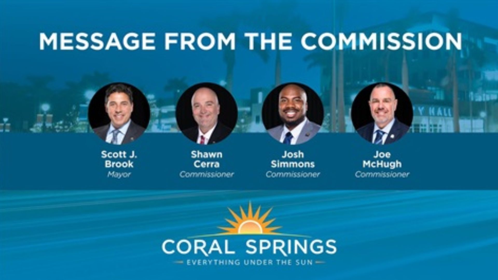 Coral Springs releases May 2026 Commission Message highlighting community events, public meetings, and reflection on local leadership loss